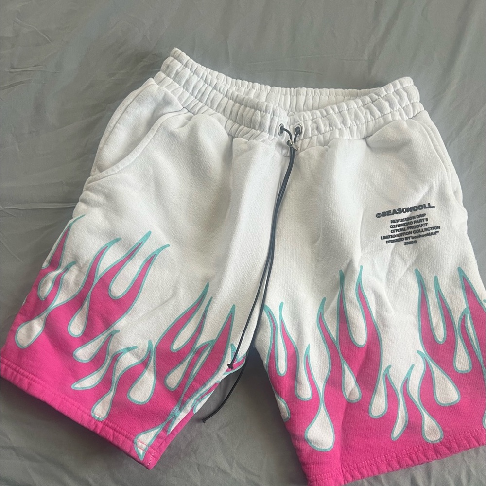 White and Pink Flame Men's Shorts